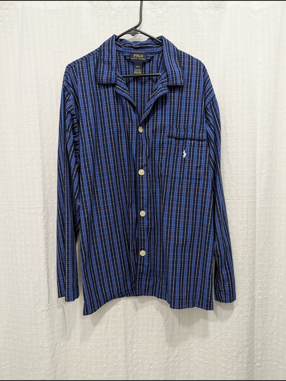 Polo by Ralph Lauren Blue Plaid Men's Pajama Shirt Sleepwear 100% Cotton